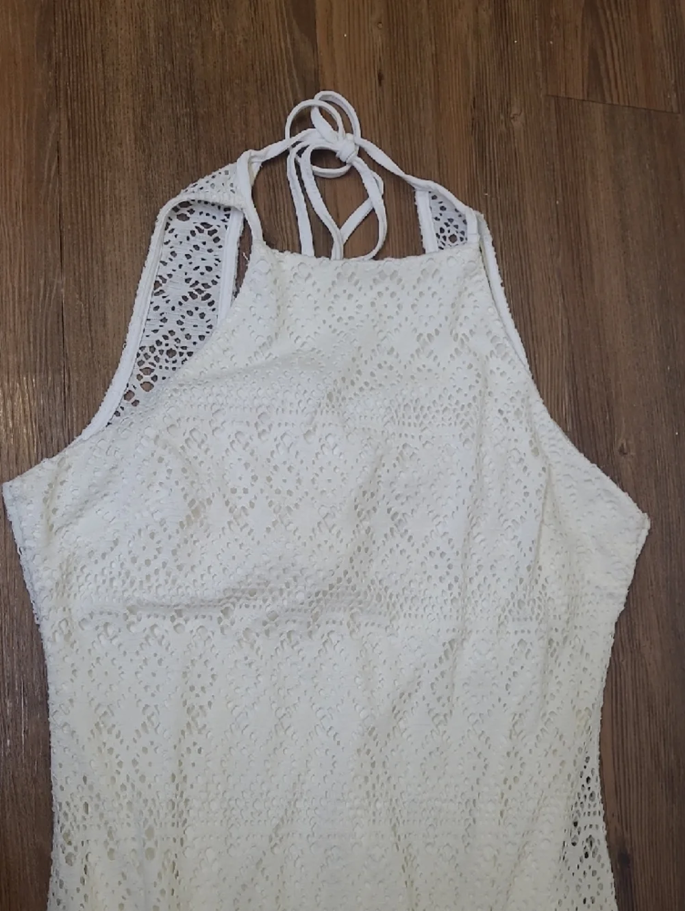 Bisou Bisou Cream Crochet Halter Maxi‎ Dress